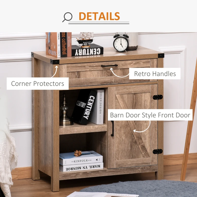 HOMCOM Rustic Barn Door Storage Cabinet Modern Farmhouse Buffet Sideboard for Kitchen and Dining Room, Light Oak