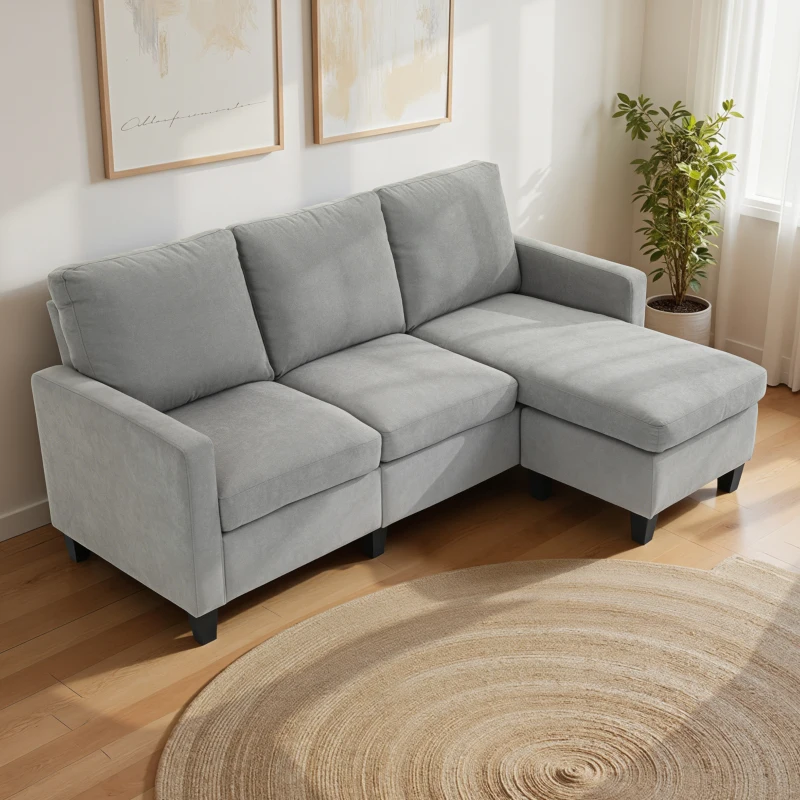 HOMCOM L-Shape Sofa, Modern Sectional Couch with Ottoman, Corner Sofa for Living Room, Light Grey