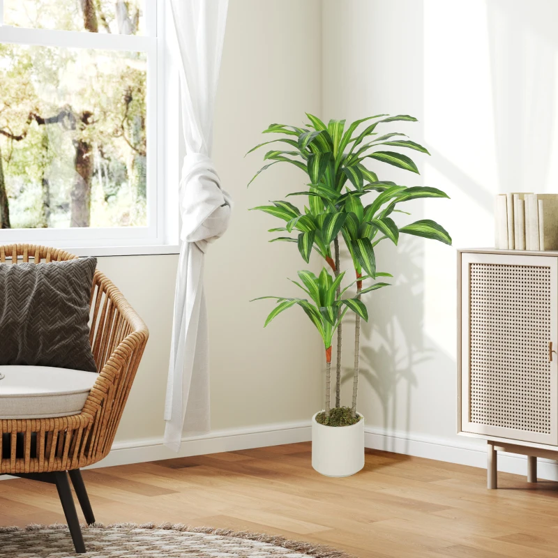 HOMCOM 4FT Dracaena Fake Plant, Artificial Plant with Bendable Trunks for Home Office Decor, Green