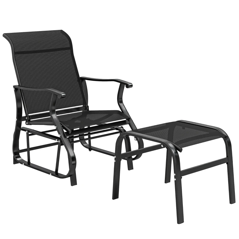 Outsunny Outdoor Glider with Ottoman, Patio Glider Chair Set with High Back, Wide Seat for Porch, Garden, Backyard, Black