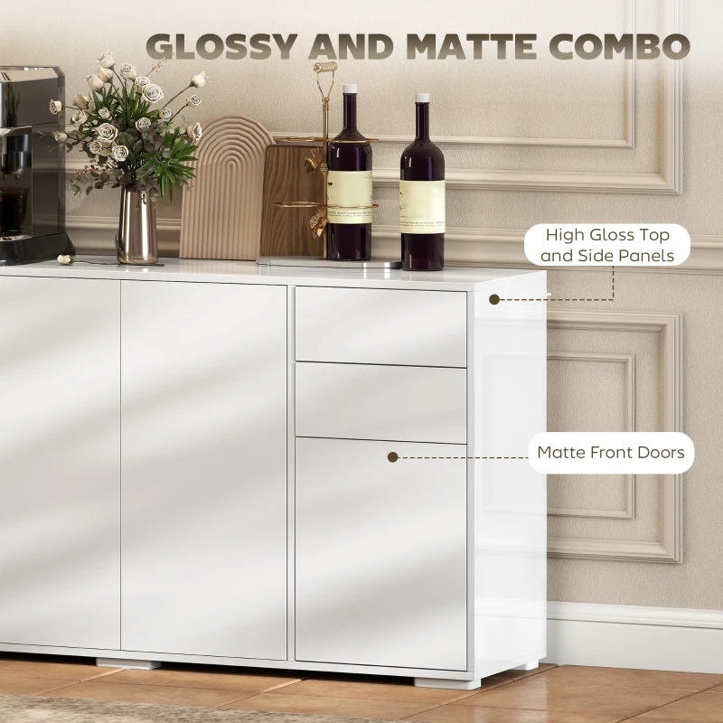 HOMCOM Kitchen Sideboard Storage Cabinet, Modern Coffee Bar Cabinet with Push-Open Design and 2 Drawers for Living Room, White