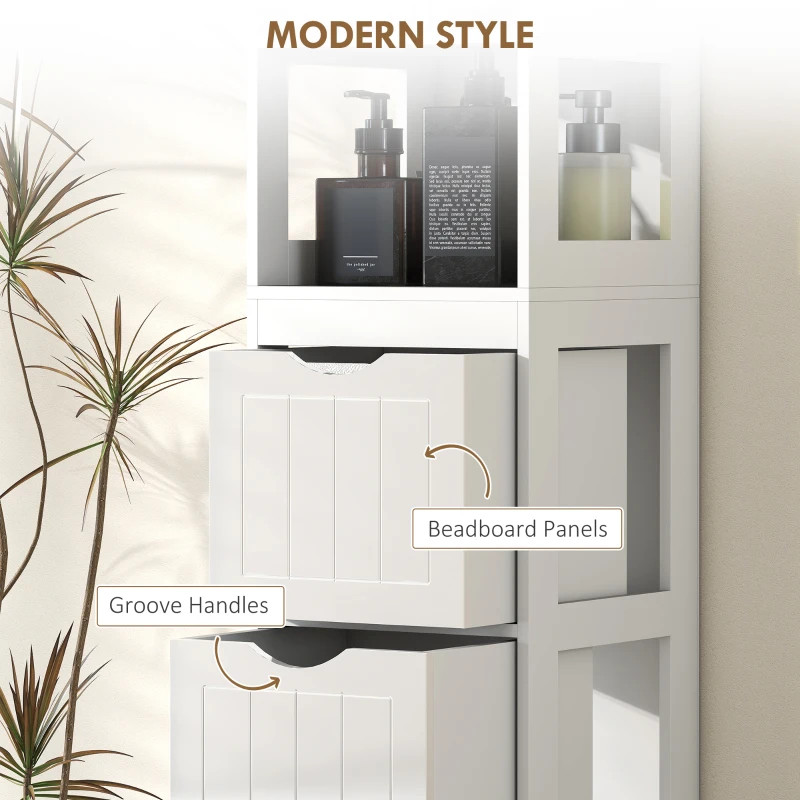 HOMCOM Narrow Bathroom Storage Cabinet, Bathroom Cabinet with 3 Drawers & 2 Open Shelves, Slim Bathroom Floor Cabinet, White