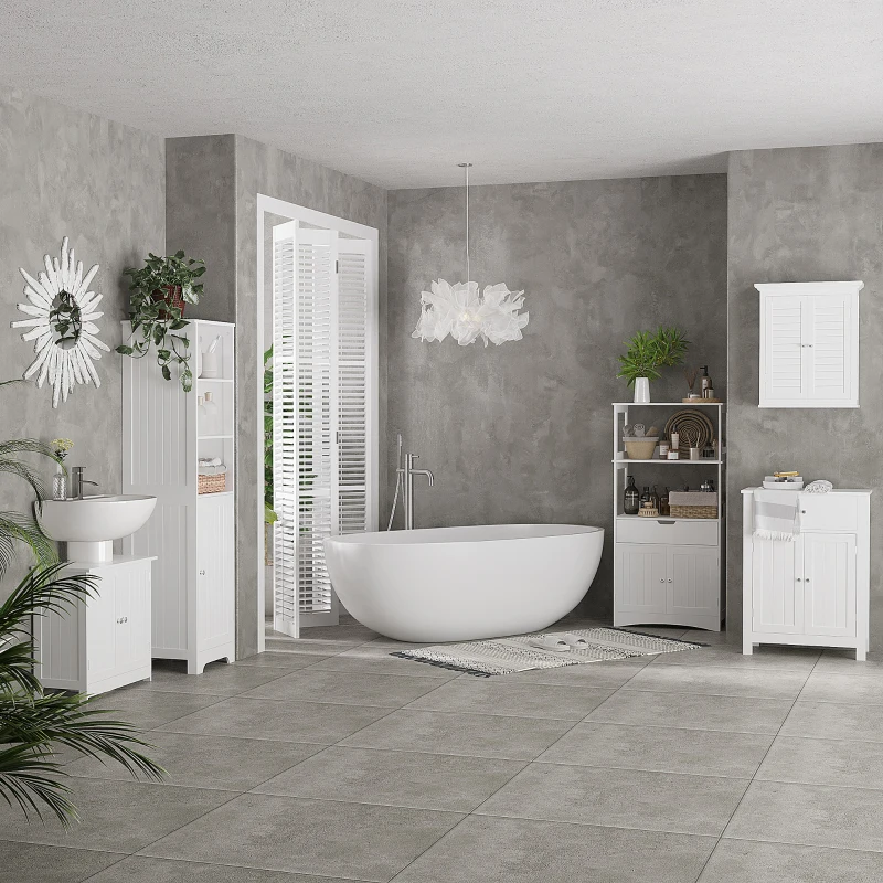 HOMCOM Bathroom Vanity, 24" Pedestal Sink Bathroom Vanity Furniture with 2 Doors and Shelf, White