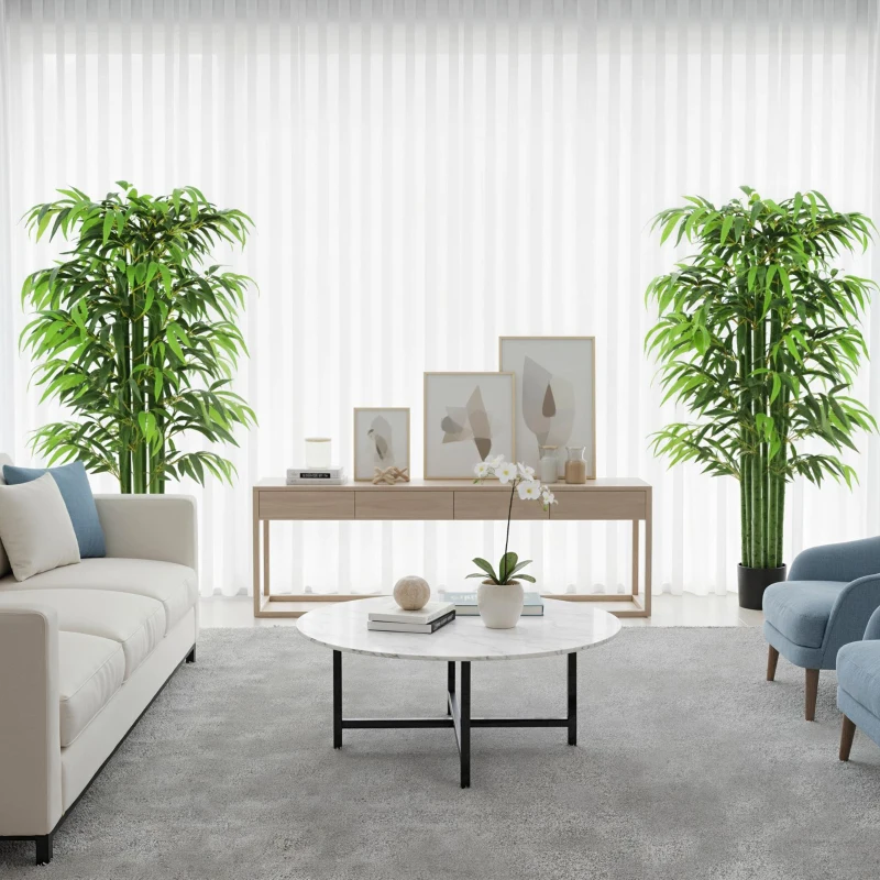 HOMCOM 5.3ft Artificial Tree Set of 2, Indoor Fake Bamboo with Pot, for Home, Office, and Living Room Decor