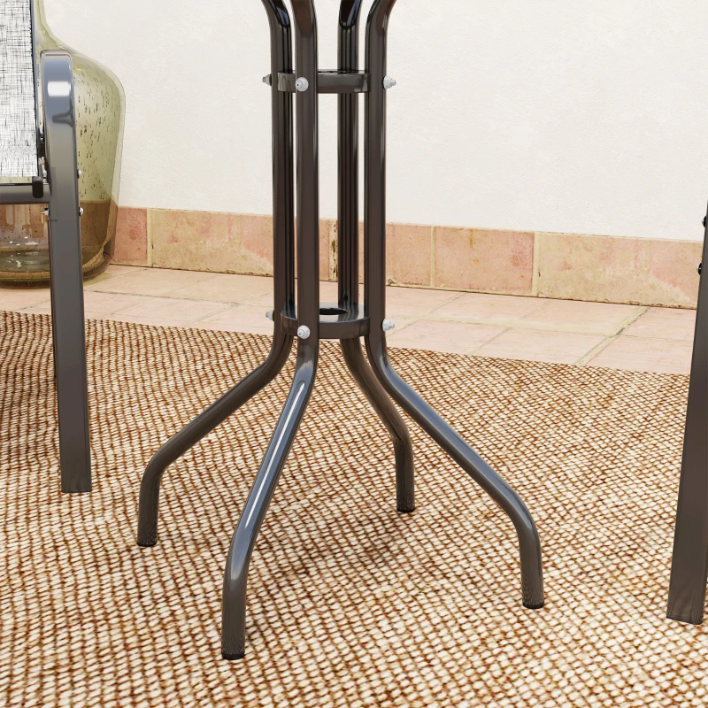 Outsunny 3 Pieces Bistro Set, Small Patio Furniture Set with Stackable Mesh Chairs, Glass Table for Garden, Balcony, Dark Grey
