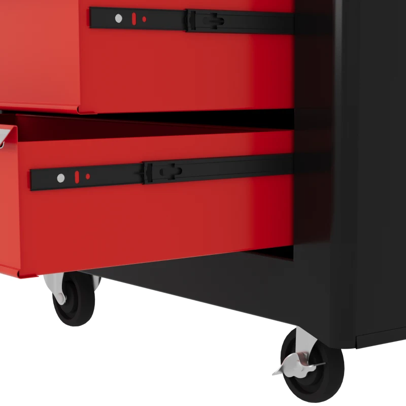HOMCOM 5 Drawer Roller Tool Chest, Lockable Toolbox, Storage Organizer with Handle for Workshop Mechanics Garage, Black and Red
