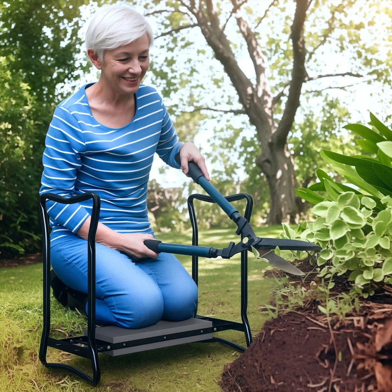 Outsunny Garden Kneeler and Seat Stool, Folding Gardening Stool Kneeling Chair with Thicken Pad and Handles