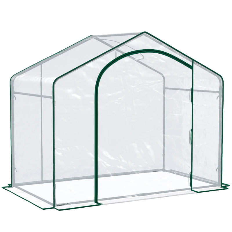 Outsunny 6' x 3' x 5' Portable Walk-in Greenhouse, Plastic Cover, Steel Frame Garden Hot House, Zipper Door, Top Vent for Flowers, Vegetables, Saplings, Tropical Plants, Clear