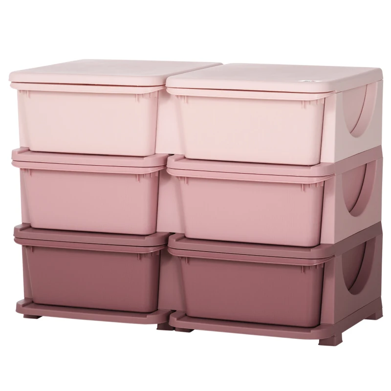 Qaba 3 Tier Kids Toy Organizer and Storage Bins with 6 Plastic Drawers, Pink