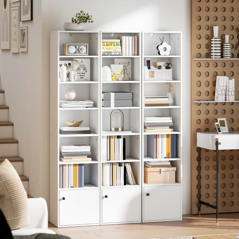 HOMCOM 7-Tier Bookcase, Display Shelf Unit with Adjustable Shelf and Cabinet, White