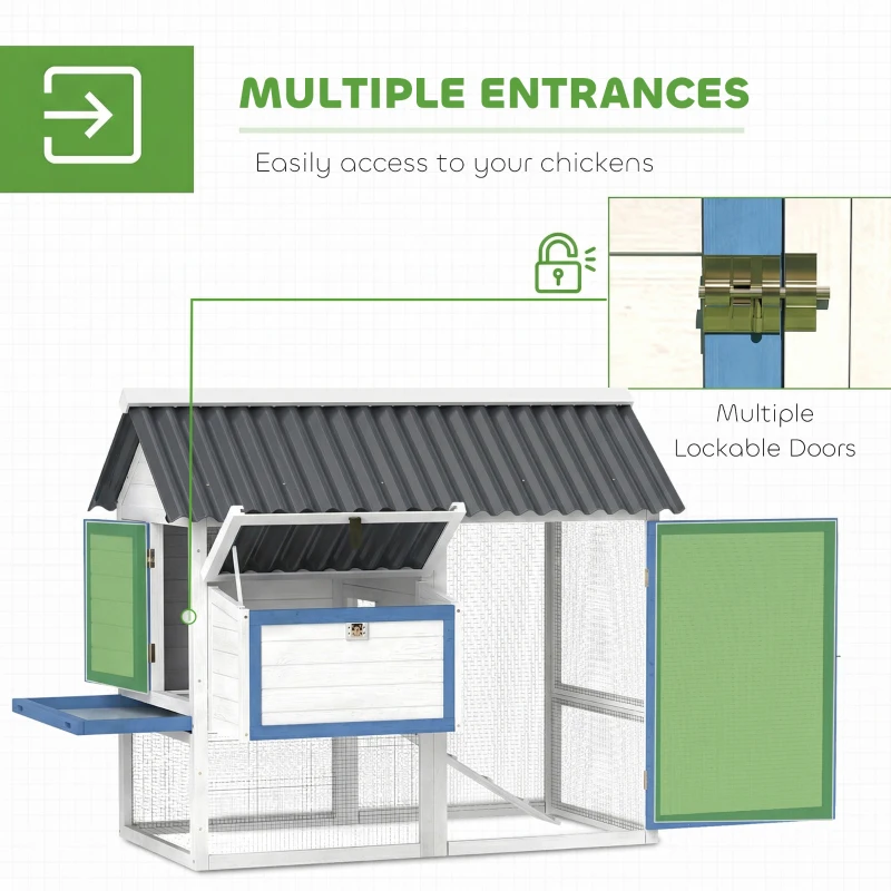 PawHut 55.5" Wooden Chicken Coop with Run Box, Nesting Box, Removable Tray, Ramp, Outdoor Backyard for 2-3 Chickens, White