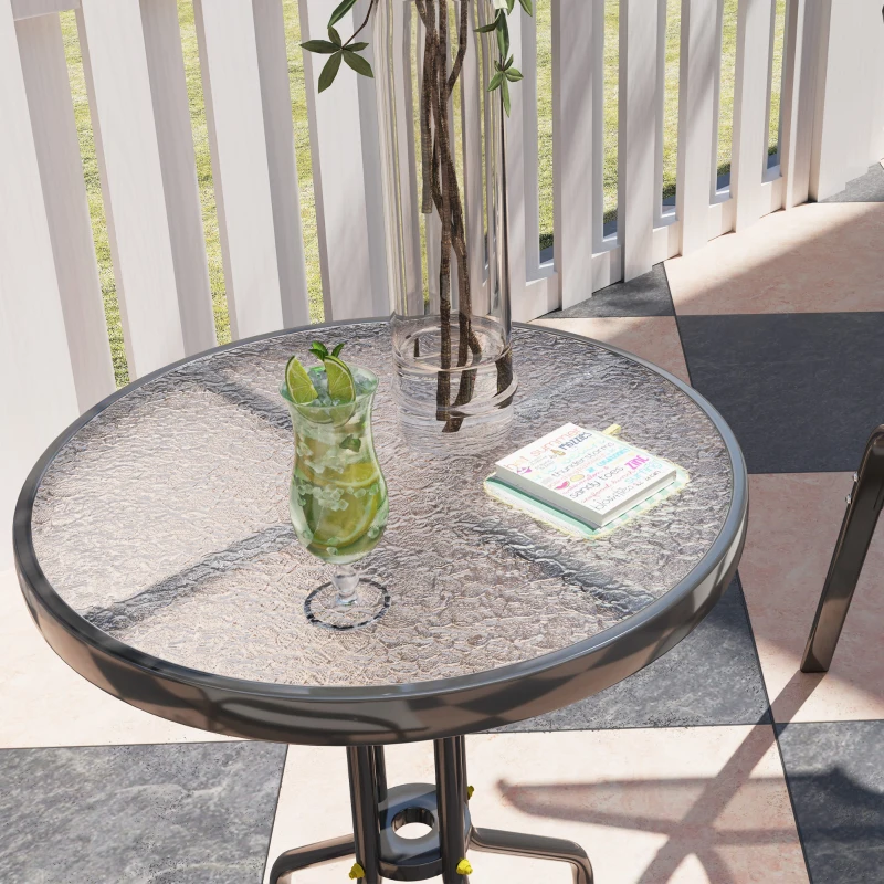 Outsunny 3 Pieces Bistro Set, Small Patio Furniture Set with Stackable Mesh Chairs, Glass Table for Garden, Balcony, Beige