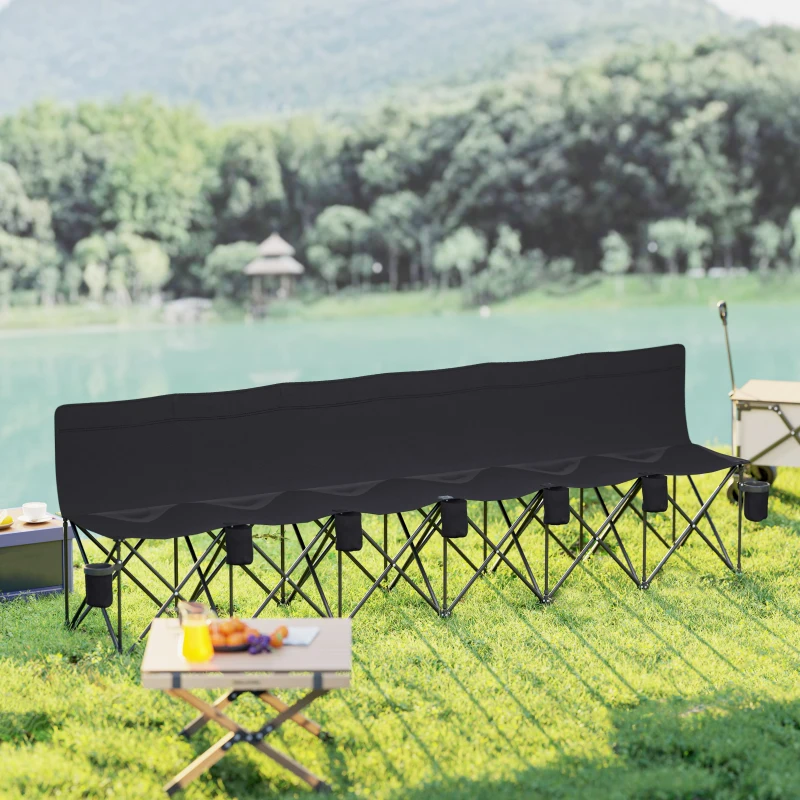 Outsunny 6 Seat Folding Camping Chair with Cup Holder and Carrying Case for Camping, Picnic, Sport Events, Black