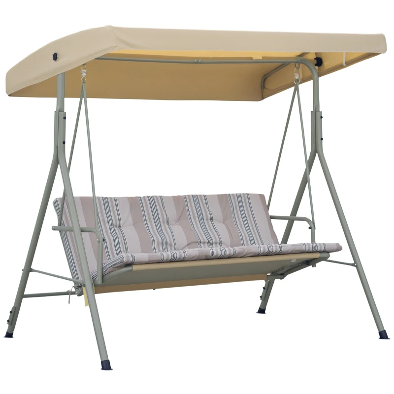 Outsunny 3-Seat Patio Swing Chair, Outdoor Porch Swing Glider with Adjustable Canopy, Light Brown
