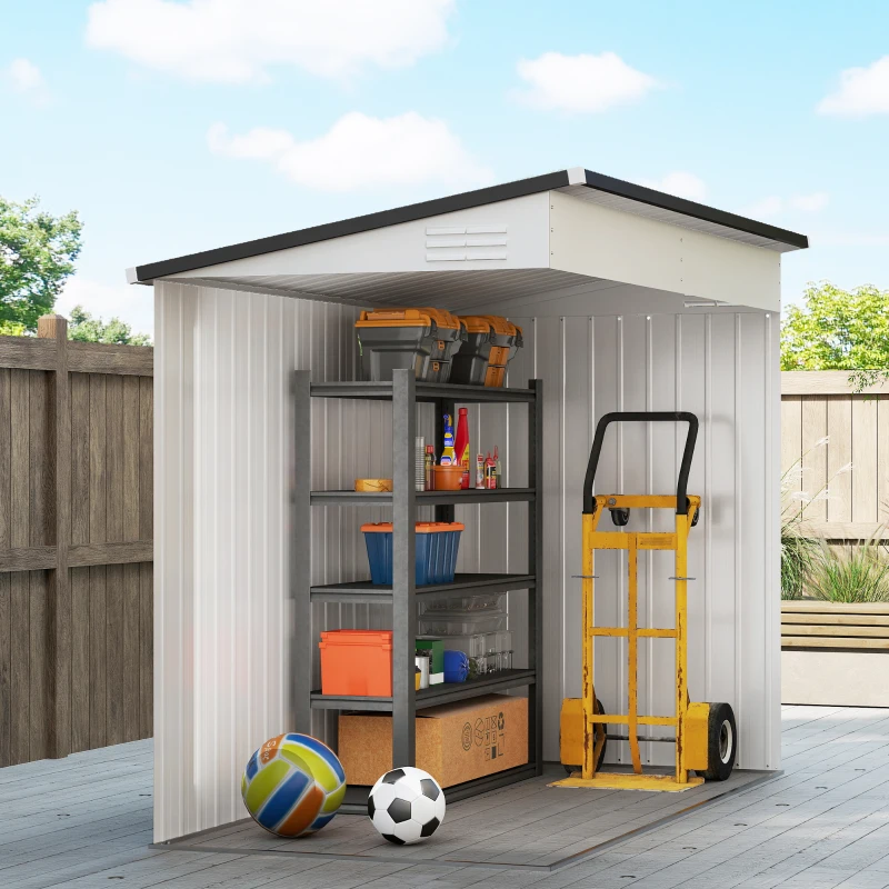 Outsunny 4' x 8' Outdoor Storage Shed Lean to Shed Outdoor Metal Tool Shed with Lockable Door and Air Vents, White