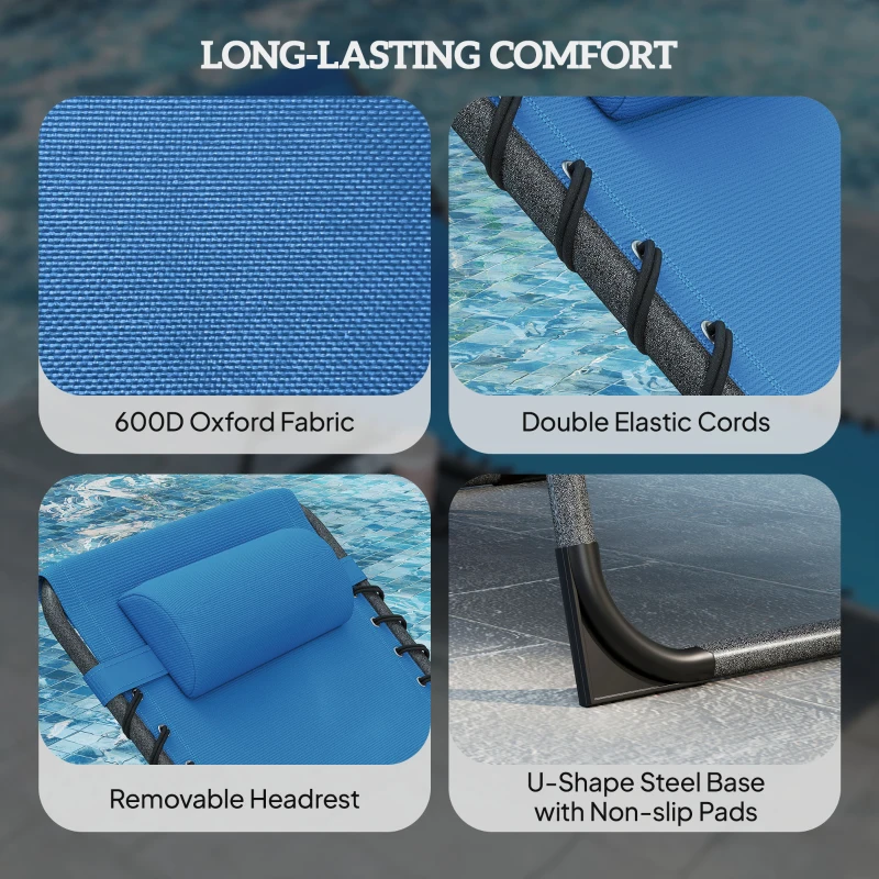 Outsunny Folding Outdoor Chaise Lounge Chair Tanning Chair with 5-Level Adjustable Back, Side Table, Pillow, Pocket, Blue