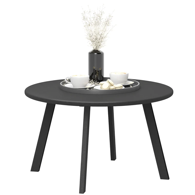 Outsunny Round Outdoor Side Table, Patio Coffee Table with Metal Frame and Non-Slip Foot Pads, Charcoal Grey