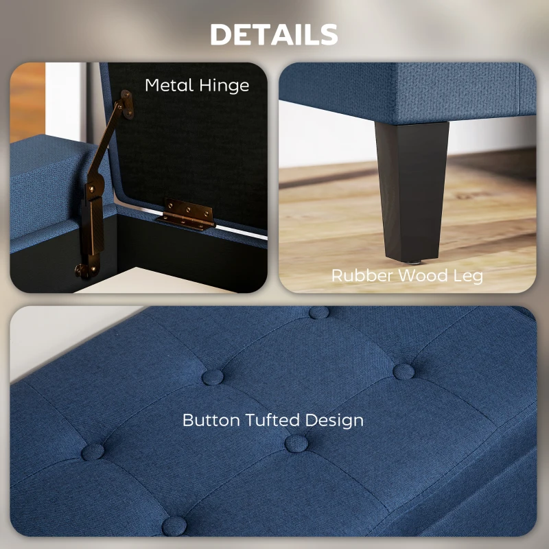 HOMCOM Upholstered Storage Ottoman Bench, Button Tufted Ottoman with Hidden Storage, Lift Top for Living Room, Dark Blue