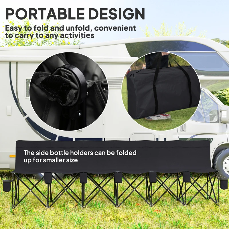Outsunny 6 Seat Folding Camping Chair with Cup Holder and Carrying Case for Camping, Picnic, Sport Events, Black