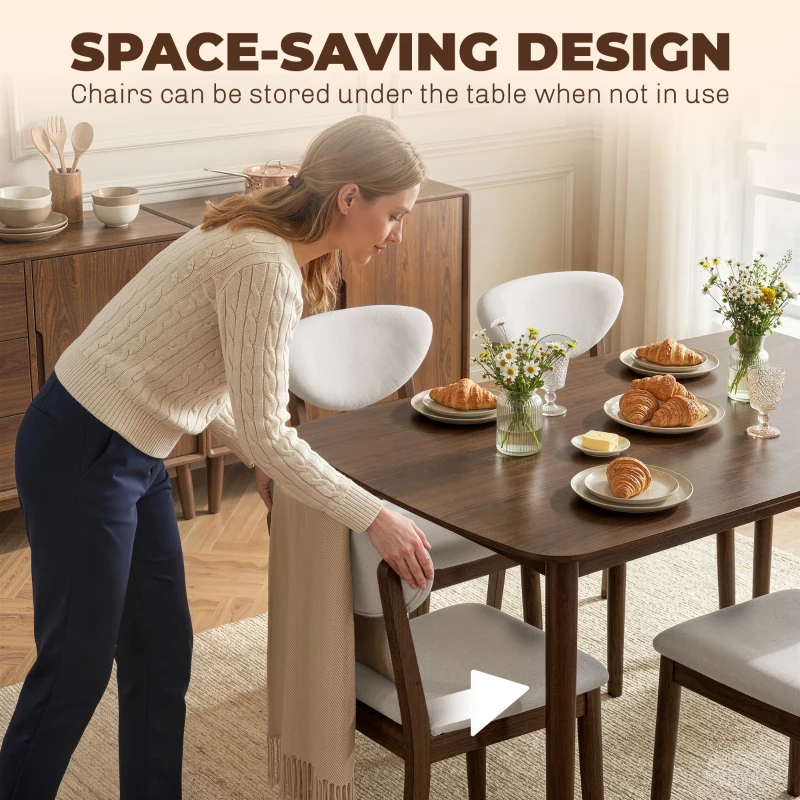 HOMCOM 5-Piece Dining Table Set for 4, Mid-Century Modern Kitchen Table and Chairs, Cream White