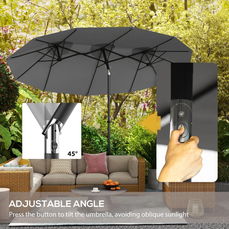 Outsunny Double Sided Patio Umbrella, 9.7' Large Outdoor Market Umbrella with Push Button Tilt and Crank, 3 Air Vents and 12 Ribs, for Garden, Deck, Pool, Gray(m-4)
