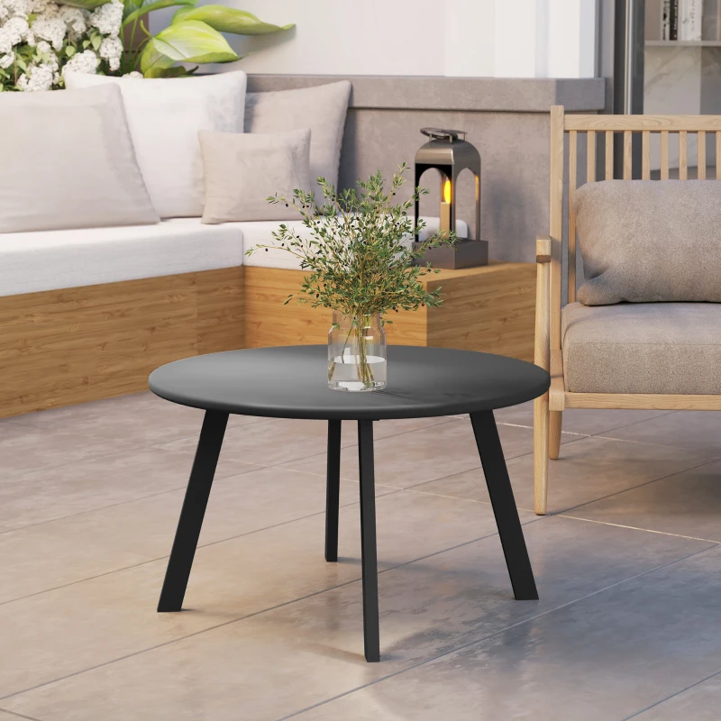 Outsunny Round Outdoor Side Table, Patio Coffee Table with Metal Frame and Non-Slip Foot Pads, Charcoal Grey