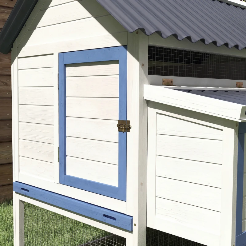 PawHut 55.5" Wooden Chicken Coop with Run Box, Nesting Box, Removable Tray, Ramp, Outdoor Backyard for 2-3 Chickens, White