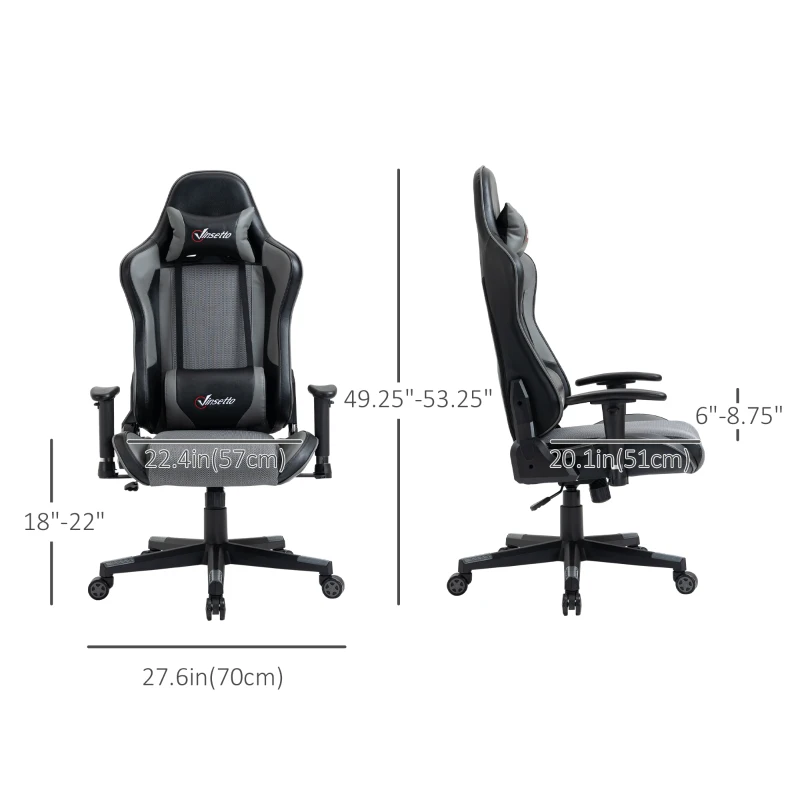 Vinsetto Gaming Chair Racing Style Ergonomic Office Chair High Back Computer Desk Chair Adjustable Height Swivel Recliner with Headrest and Lumbar Support, Grey