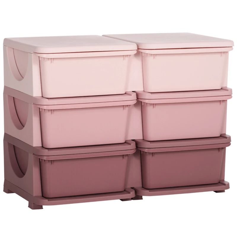 Qaba 3 Tier Kids Toy Organizer and Storage Bins with 6 Plastic Drawers, Pink