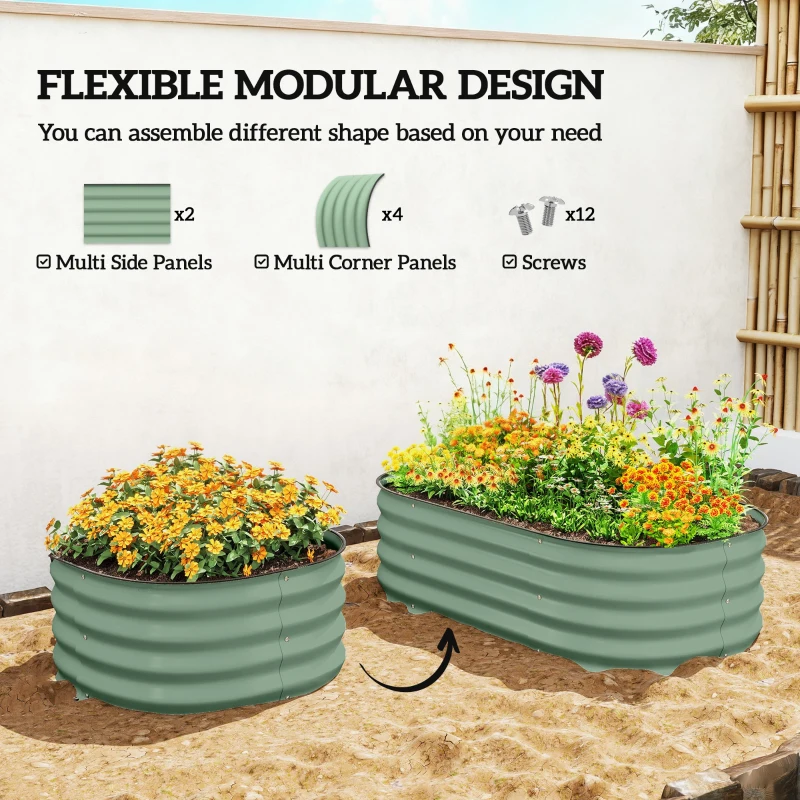 Outsunny 3.4' x 2' x 1' Galvanized Raised Garden Bed Kit, Metal Planter Box with Safety Edging, Green