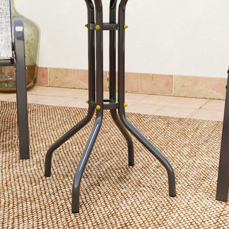 Outsunny 3 Pieces Bistro Set, Small Patio Furniture Set with Stackable Mesh Chairs, Glass Table for Garden, Balcony, Grey