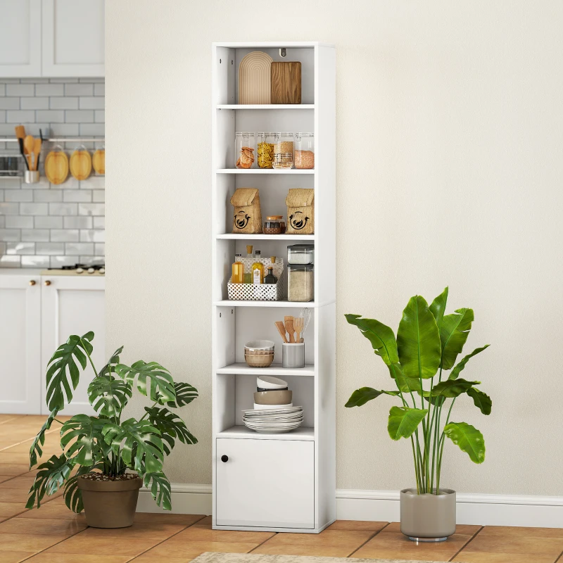HOMCOM 7-Tier Bookcase, Display Shelf Unit with Adjustable Shelf and Cabinet, White
