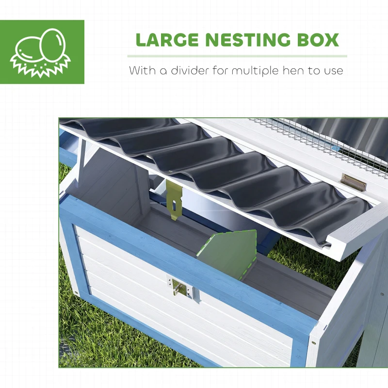 PawHut 55.5" Wooden Chicken Coop with Run Box, Nesting Box, Removable Tray, Ramp, Outdoor Backyard for 2-3 Chickens, White