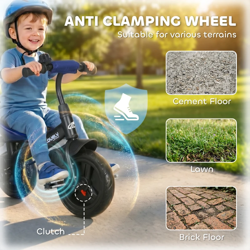 Qaba 6 in 1 Tricycle for Toddler 1-5 Years with Parent-Push Handle, Dark Blue
