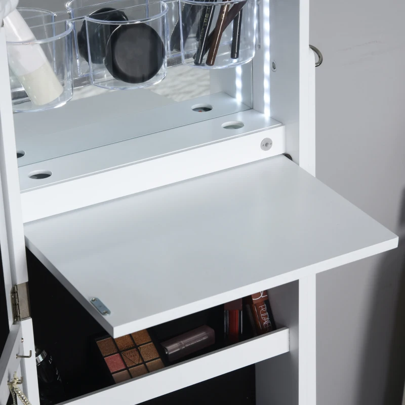 HOMCOM Jewellery Cabinet with Full-Length Mirror, Standing Jewelry Armoire with LED Light, White