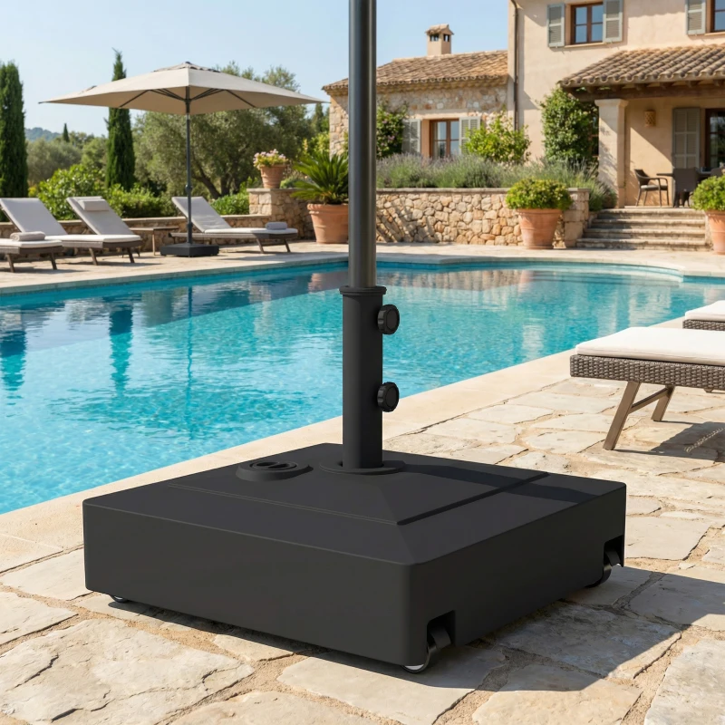 Outsunny Patio Umbrella Base with Wheels, 134 lbs Stand/88 lbs Water Filled Outdoor Umbrella Stand for 1.38/1.5/1.89" Pole, Black