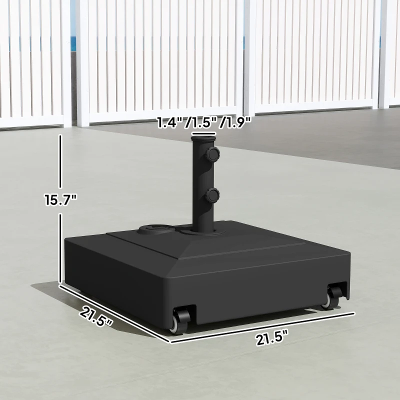 Outsunny Patio Umbrella Base with Wheels, 134 lbs Stand/88 lbs Water Filled Outdoor Umbrella Stand for 1.38/1.5/1.89" Pole, Black