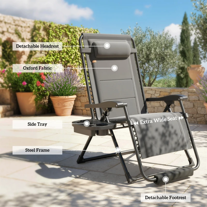 Outsunny Zero Gravity Chair, Reclining Outdoor Lounger Chair with Cup Holder, 400 LBS Capacity, Dark Grey