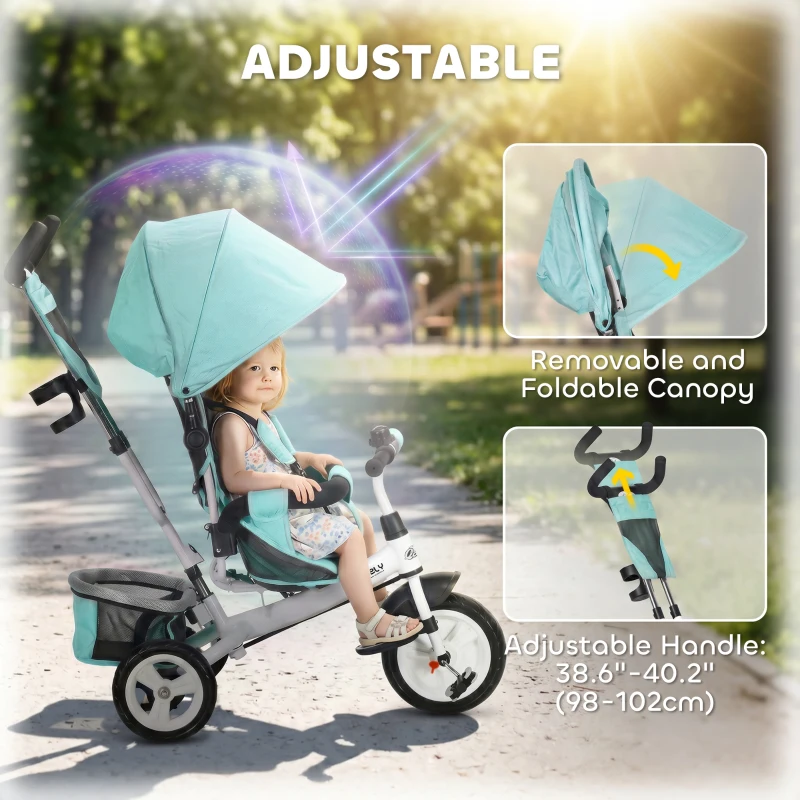 Qaba 6 in 1 Tricycle for Toddler 1-5 Years with Parent-Push Handle, Green