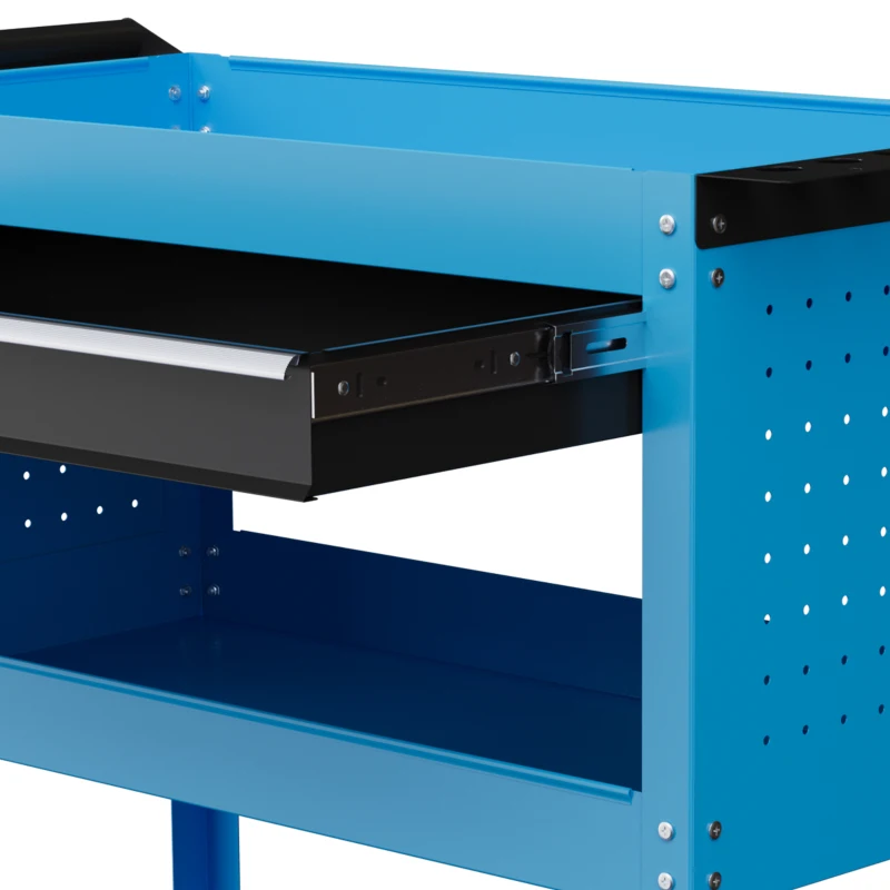 HOMCOM Tool Cart on Wheels, Utility Cart with Wheels, Ball Bearing Drawer, Storage Trays for Garage, Warehouse, Workshop, Blue