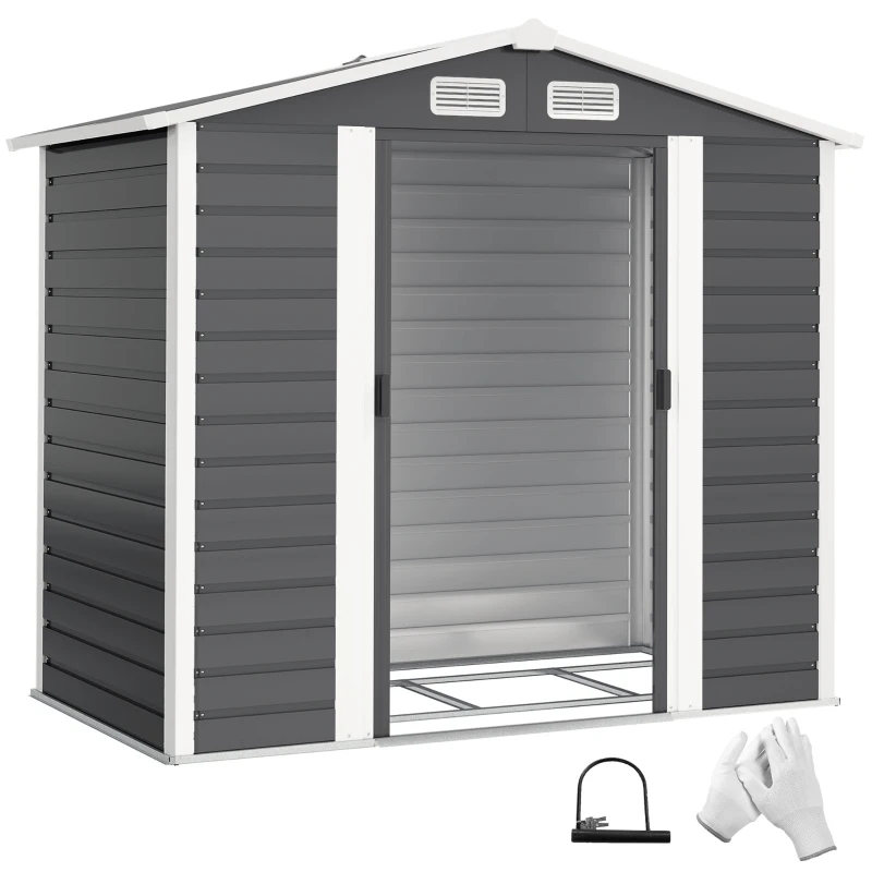 Outsunny 7' x 4' Outdoor Storage Shed, Metal Garden Shed with Lockable Doors and Gloves for Backyard, Garden, Patio, Dark Grey
