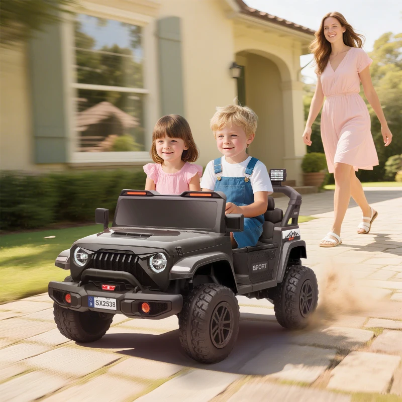 Qaba Ride on Truck Car with 2-Seater, 24V Electric Car with 4 Motors, Remote Control, Spring Suspension for 3-8 Years, Black