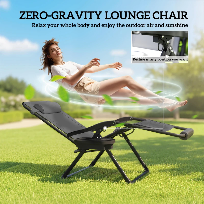 Outsunny Zero Gravity Chair, Reclining Outdoor Lounger Chair with Cup Holder, 400 LBS Capacity, Dark Grey