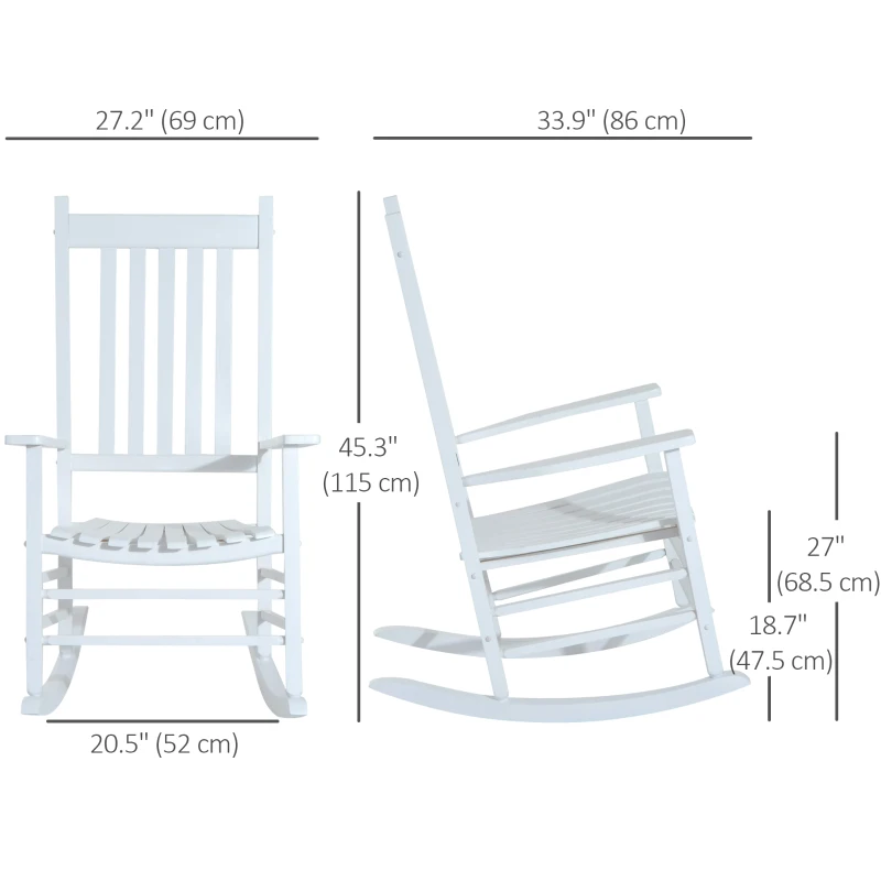 Outsunny Wooden White Porch Rocking Chair Patio Rocking Single Leisure Reclining Seat Armchair