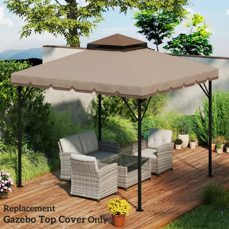 Outsunny 10' x 10' Gazebo Canopy Replacement, Double-Tier Outdoor Gazebo Cover Top Roof, TOP ONLY, Khaki/Brown
