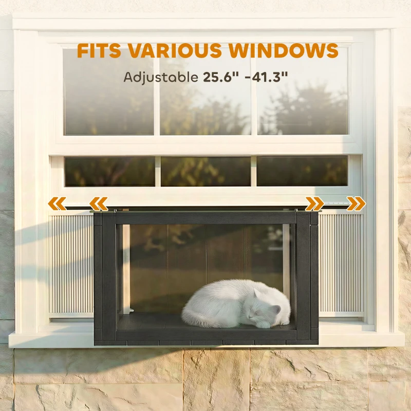 PawHut Catio Outdoor Cat Enclosure 25"–41" Outdoor Cat House for Sunbathing, Napping & Overlooking