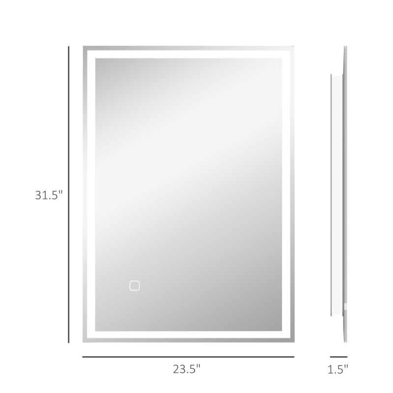 HOMCOM 32" x 24" Bathroom Mirror with LED Lights, Dimmable Makeup Mirror, Vanity Mirror with 3 Colors, Smart Touch