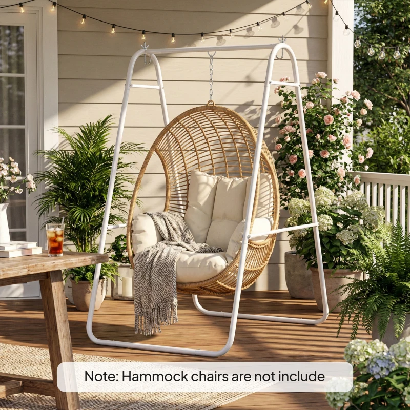 Outsunny Hammock Chair Stand Only Heavy Duty Solid Steel A-Frame for Hanging Hammock, Egg Chair, Max Load 330 LBS, White