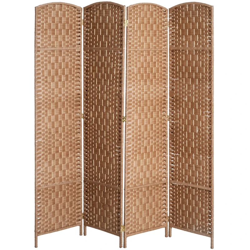 HOMCOM Room Divider 4 Panel, 6FT Tall Folding Privacy Screen, Freestanding Hand-Woven Partition for Room Separation with 360° Hinges, Paper Rope Diamond Weave, Natural