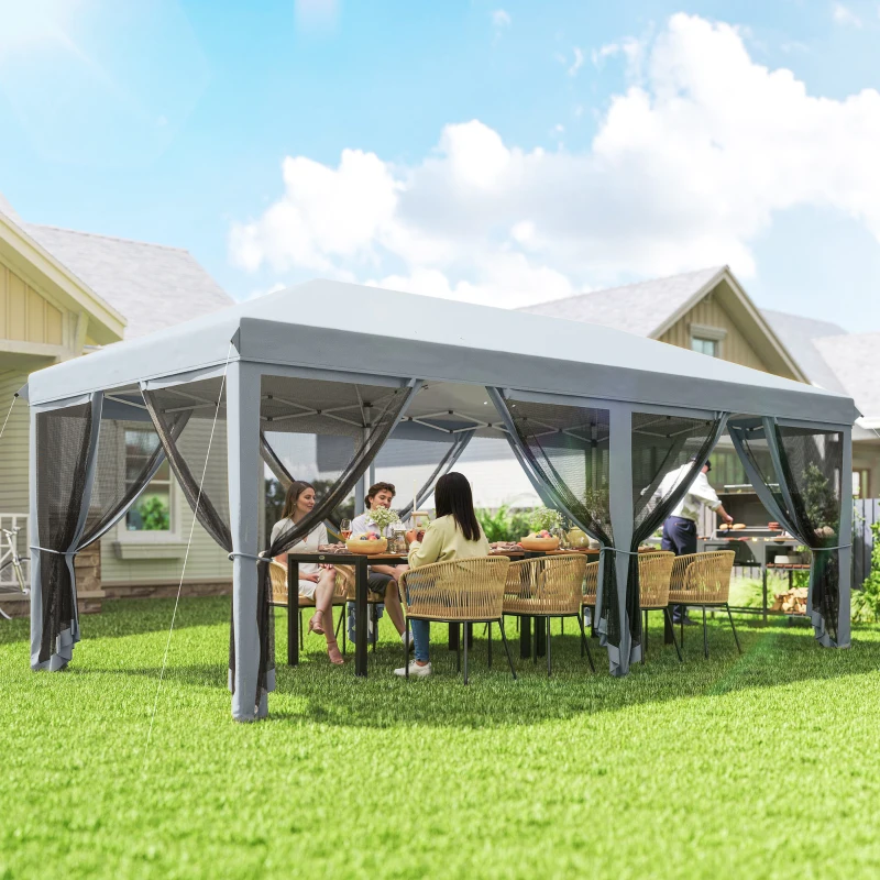 Outsunny 10' x 20' Pop Up Canopy Tent with Netting, Heavy Duty Instant Sun Shelter, Large Tents for Parties with Carry Bag for Outdoor, Garden, Patio, Gray